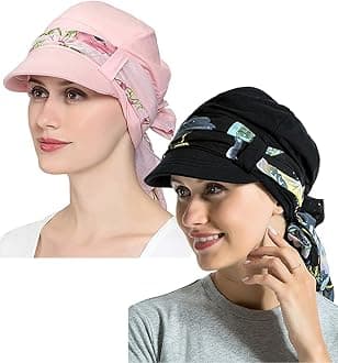 JarseHera Chemo Hats for Women Bamboo Cotton Lined Newsboy Caps with Scarf Double Loop Headwear for Cancer Hair Loss