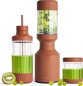 Beast Mighty 850 Plus | Premium Compact Personal Blender | Smoothies, Shakes, Dressings, Sauces | Blends Ice and Frozen Fruit | New XL Vessel | Extra Vessels, Lids and Straws | 850W (Terra)