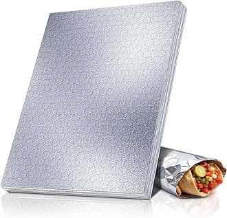 ANGEL’S PEEL LOUNGE Heavy Duty Aluminum Foil Sheets — Heat Retaining Tinfoil Sheets For Burritos, Sandwiches, Burgers, Hot Dogs, Precut Grease-Resistant Wrapping Paper For Food, 14inx16in 100 -PCS