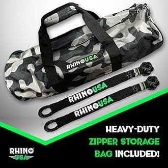 Rhino USA Kinetic Rope Recovery Kit (2.2cm x 9.1m), 4x4 Tow Strap, Heavy Duty Off-Road, Includes 2 Soft Shackles for UTV, ATV, Truck, Car, Jeep, Tractor