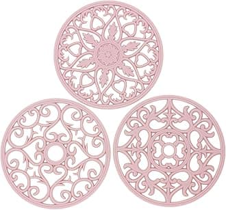 Smitchraft Silicone Trivets for Hot Dishes, Pots & Pans, Hot Pads for Kitchen Quartz Countertops, Silicone Pot Holders Mat, Multi-use Carved Heat Resistant Mat for Counter & Table, Set 3 Pink