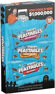 12 Pack of Feastable Halloween Assorted Candy Bar Box, Milk Chocolate, Crunch, & Peanut Butter - Individually Wrapped 35g Bars 35g assortment deez nutz