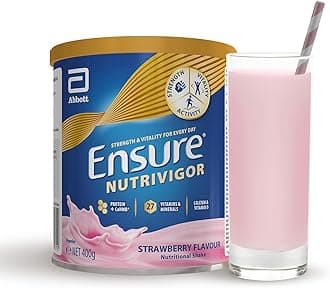 Ensure NutriVigor Nutritional Shake – Strawberry Flavour – 400g – Food Supplement with Protein, HMB & 27 Vitamins & Minerals – Supports Strength, Energy & Immunity – With Vitamin D, C & B