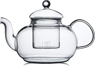 CnGlass 33.8oz Glass Teapot with Removable Infuser,Stovetop Safe Tea Kettle,Blooming & Loose Leaf Tea Pot