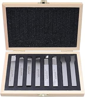 AccusizeTools - 3/8 inch 8 pcs H.S.S. Tool Bit Set, Pre-Ground for Turning & Facing Work, for Aluminum.Steel, Brass, Plastic & Wood, 2662-2003
