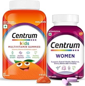 Centrum Multivitamin For Women with Biotin + Centrum Multivitamin for Kids|Pack of 50 Gummies
