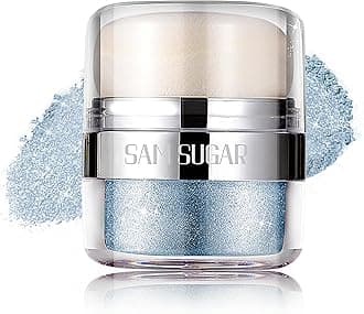 Body Shimmer Powder, Body Glitter Powder with Sponge Head, Eyes, Hair, Face Glitter for Women & Girls, 3D Contour & Long Lasting Luminous, Shimmer Makeup Perfect for Daily, Party (Blue)