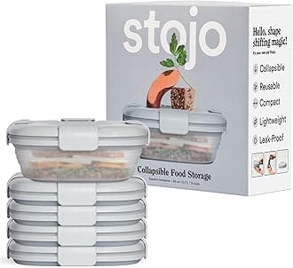 STOJO Collapsible Sandwich Box – 24oz, Reusable Food Storage Container, Silicone Bowl for Hot/Cold Food – Meal Prep, Lunch, Camping, Hiking – Dishwasher Safe (Translucent Cashmere, Set of 5)