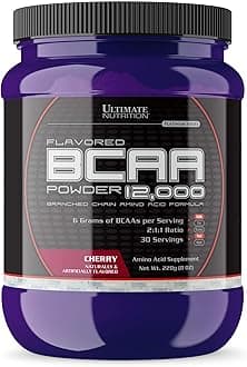 Ultimate Nutrition Flavored BCAA Powder - Caffeine Free with 3g Leucine 1.5g Valine 1.5g Isoleucine - Post Workout Amino Acid Supplement, Cherry, 30 Servings