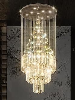 D24''XH86'' Large Chandeliers Modern Pendant Chandelier Lighting Raindrop Crystal Chandelier Flush Mount Ceiling Light for Entryway Staircase Hotel Lobby