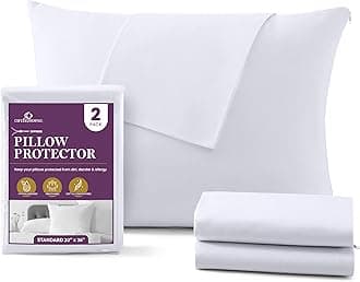 CirclesHome Pillow Protectors 2 Pack Standard Zippered - 100% Cotton Breathable Pillowcases - Protects Pillows from Dirt, Dust and Debri (Standard - Set of 2 - 20x26)