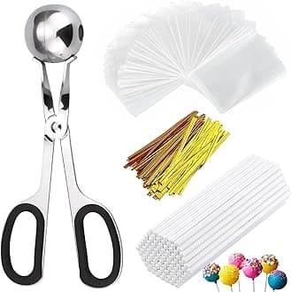 Lollipop Cake Pop Treat Bag Kit, Including 100Pcs Cake Pop Sticks, 100Pcs Parcel Bags, 100Pcs Twist Ties and 1 Cake Pop Mold, Cake Pop Maker Tools for Lollipops, Candies, Chocolates, Cookies
