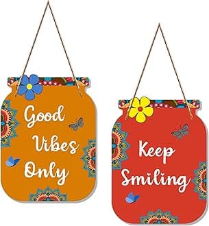Artvibes Good Vibes Only Quote Decorative Wall Hanging Ornaments | Quotes Decor Item | Wall Accent | Office Decor | Inspirational Quotes Wall Art | Mdf Wall Decoration | Gifts (WH_6805N), Set of 2