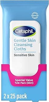 Face and Body Wipes, Gentle Skin Cleansing Cloths, 50 Count, Twin Pack, for Dry, Sensitive Skin, Flip Top Closure, Great for the Gym, Travel, in the Car, Hypoallergenic, Fragrance Free