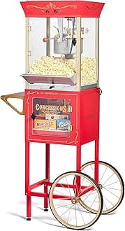 Nostalgia Popcorn Maker - Professional Cart with 10oz Kettle Holds up to 40 Cups - Vintage Cinema Style Popcorn Maker - Red