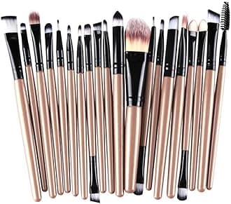 KOLIGHT20 Pcs Pro Makeup Set Powder Foundation Eyeshadow Eyeliner Lip Cosmetic Brushes (Black+Gold)