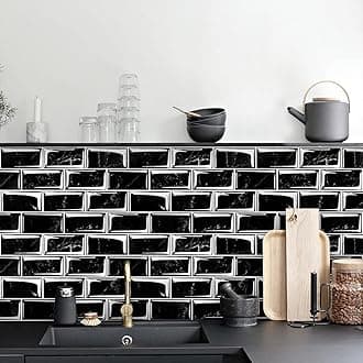 Livebor Black Peel and Stick Backsplash Wallpaper for Kitchen 15.7inch x 118.1inch - Contact Paper, Decorative Bathroom Waterproof Tile, Removable Wall Paper