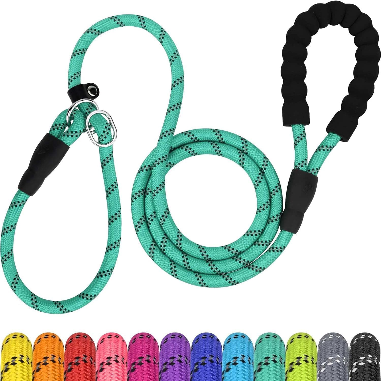 Slip Leads for Dogs that Pull, 6 FT No-Pull Training Leash with Lock, Escape-Proof Design, Reflective & Padded Handle for Small Dogs, Turquoise
