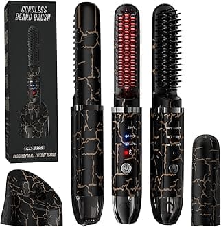 Beard Straightener for Men, Cordless Beard Heated Brush and Hair Straightener Hot Comb with 3 Temp Settings, Anti-Scald, Ionic Technology for Home Travel