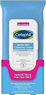 Face and Body Wipes, Gentle Skin Cleansing Cloths, 50 Count, Twin Pack, for Dry, Sensitive Skin, Flip Top Closure, Great for the Gym,Travel, in the Car, Hypoallergenic, Fragrance Free