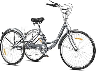 Viribus 24'' Adult Tricycle, 7 Speed Adult Trike 3 Wheel Cargo Bike with Basket & 205 kg Cap for Men Women Seniors, Adjustable Three Wheel Bike Cruiser Bicycle for Shopping Cycling Pedalling