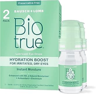 Hydration Boost Drops, Soft Contact Lens Friendly for Irritated and Dry Eyes from Bausch + Lomb, Preservative Free, Naturally Inspired, 0.33 FL OZ (10 mL), Pack of 2