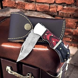 Poshland Steelware Custom Damascus Steel Folding Pocket Knife – Handmade, Compact for Outdoor, Camping, Hiking and Hunting– Back Lock, Durable Damascus Blade for Everyday Carry