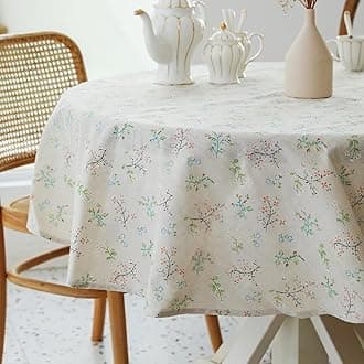 YiHomer Pastoral Round Tablecloth - 60 Inch Dia. Table Cloth - Washable Table Cover with Dust-Proof Wrinkle Resistant for Restaurant, Picnic, Bistro, Indoor and Outdoor Dining, Gardenia