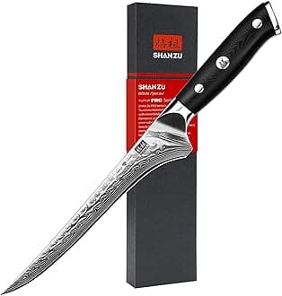 7 Inch Fillet Knife, Japanese Steel Damascus Boning Knife, Professional Sharp High Carbon Super Steel Kitchen Utility Knife with Ergonomic G10 Glass Fiber Handle