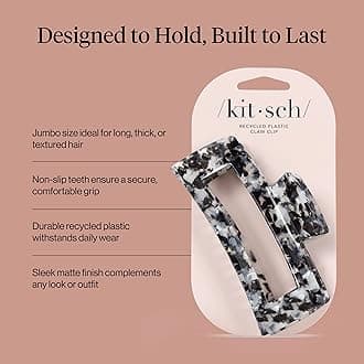 Kitsch Recycled Plastic Large Claw Clips, Big Open Shape Hair Clips for Women, Large Hair Clips & Jaw Clips, Big Claw Clips for Thick Hair (1 Piece, Black)
