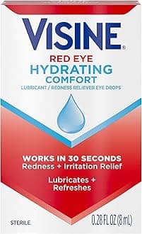Visine Red Eye Hydrating Comfort Redness Relief and Lubricant Drops to Help Moisturize and Relieve Due to Minor Eye Irritations Fast, Tetrahydrozoline HCl, 0.28 fl. oz