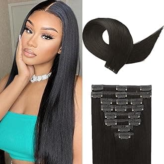 Clip in Hair Extensions Real Human Hair 10 Inch Natural Black Hair Extensions Real Human Hair 8Pcs Seamless Invisible Double Weft Clip in Hair Extension Human Hair for Women 40g (10inch,1B#)