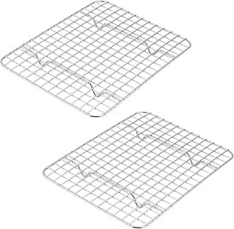 Small Baking Cooling Rack Set of 2, E-far Stainless Steel Toaster Oven Rack for Cooking Roasting Grilling Broiling Meat Bacon, 9.7” x 7.3” Metal Bakeable Wire Racks for Cookie Cake - Dishwasher Safe