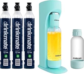 Drinkmate OmniFizz Sparkling Water and Soda Maker, Carbonates Any Drink, ULTIMATE BUNDLE - Includes three 60L CO2 Cylinders, Two Carbonation Bottles, and Fizz Infuser (Arctic Blue)
