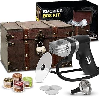 homiaSmoking Gun Wood Smoke Infuser Birner PRO - Smoking Box Kit, 12 PCS, Smoker Machine with Accessories and Wood Chips - Cold Smoke for Food and Drinks - Gift for Man