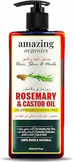 Rosemary and Castor Oil - 100% Pure Organic Non-GMO Cold-Pressed Castor Oil for Healthy Hair, Skin, Nails, Eyebrows, and Eyelashes 250 ml