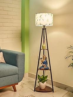 Metal Floor Lamp with 3 Shelves (Farm Petal) LED Bulb Included, Multicolour