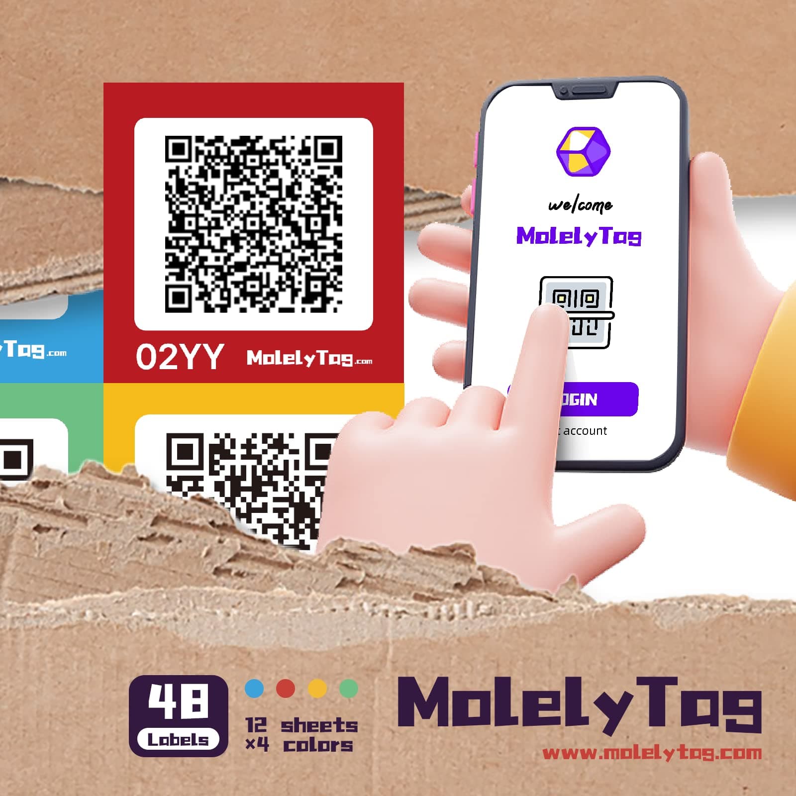 QR Code Labels for Storage, Organization, Moving - 48 Unique Scannable QR Code Stickers - Compatible with iOS, Android, and Web - Color Coded - Pack of 48