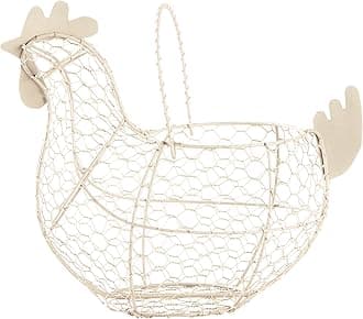 Tag 11.5 Antique White Farmhouse Rustic Vintage Chicken Wire Egg Basket With Handle For Egg Holder Fruit And Kitchen Living Room Home Rooster Decor Decoration Collecting And Countertop Storing Eggs