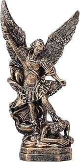 5.1in San Miguel Arcangel Statue, St Michael Statues, Resin Saint Archangel Michael Statue, Saint Michaels defeating Satan Collection Figurines, Religious Angel Suitable for Collection or Decor