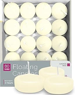 HYOOLA Premium Ivory Floating Candles 1.75 Inch - 3 Hour - 80 Pack - European Made