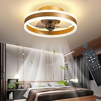 LED Ceiling Fans with Lights Reversible Remote, 6 Speeds Modern Bedroom Fan Ceiling Light Quiet Dimmable Small Ceiling Fan Light for Living Room, Gold 40CM