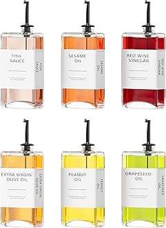 New England Stories Kitchen Cooking Oil Dispenser Set, Olive Oil and Vinegar Bottles, Soy Sauce Dispenser - 6 Pieces, Black, Durable & Stylish Design