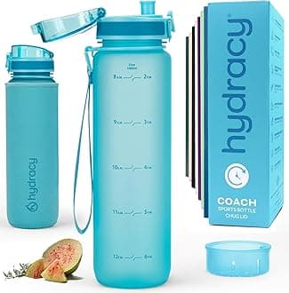 Hydracy Water Bottle with Time Marker - Large 1L BPA Free Water Bottle & No Sweat Sleeve -Leak Proof Gym Bottle with Fruit Infuser Strainer & Times to Drink -Ideal for Fitness Sports & Outdoors