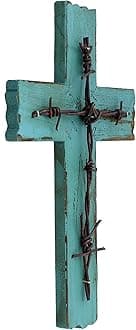 Simple 10 1/2" Weathered Wood & Barbwire Decorative Wall Cross - Shabby Chic Chalk Paint Look