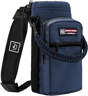 NATURE PIONEOR Water Bottle Holder with Adjustable Strap - 26/32/36/40/46/64oz Insulated Water Bottle Sling Carrier with Paracord Handle & 2 Pockets, Outdoor Sports, Hiking, Camping, Gym