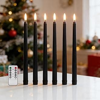 Black Flameless Taper Candles with Remote, Flickering Battery LED Candlesticks Home Decor Set of 6