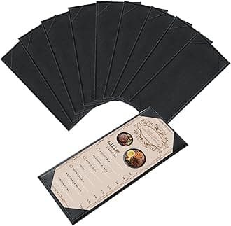 Menu Covers 4.25" x 11" – 10 Pack 1 View Black PU Leather Restaurant Menu Holders, Single Panel with Angled Corners for Food Menus, Wine Lists & Drink Specials & Cocktail, Perfect for Parties