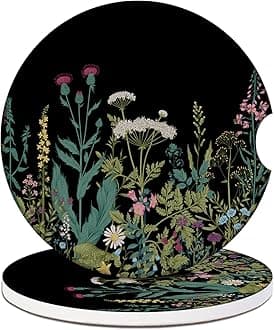 Car Cup Holder Coasters - Dandelion Floral Flower Absorbent Ceramic Coaster 2 Pack, Anti Slip Car Coasters for Cup Holders, Fashion Car Interior Accessories Drink Coaster for Women & Men