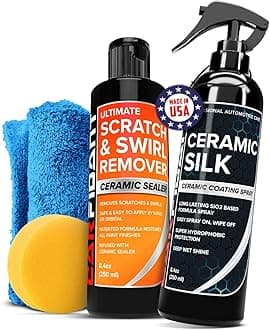 Scratch & Swirl Remover with Ceramic Silk – Car Scratch Remover for Vehicles Paint Repair with Ceramic Coating Spray – Polishing & Washing Kits with Applicator Pad & Microfiber Towel